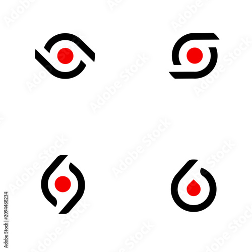 Set of Abstract Eye and Target Logos with Red Dot and Teardrop Designs, Modern Vision and Focus Icons