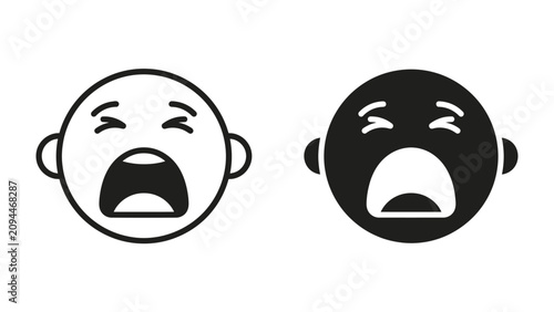 Fotografie Crying Baby Emoticon: A stark graphic representation of a crying baby's face, depicted in both line art and silhouette, conveying distress and sadness