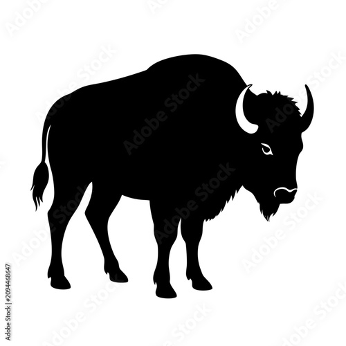 Black silhouette of bison on transparent background vector illustration