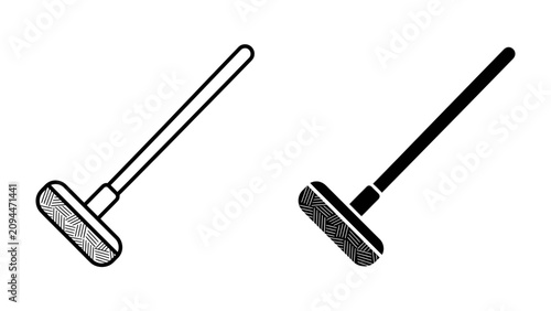 Принти на полотні Broom Icon Set: A clean and simple set of two broom icons, one outlined and one solid black, perfect for representing cleaning, sweeping, or household chores