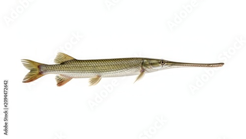 Longnose Gar Fish Isolated on White Background Close Up