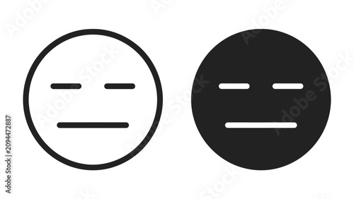 Bild auf Leinwand Indifference Emoji Icons: Two minimalist emoji icons, one outlined in white and the other solid black, convey a feeling of indifference or neutrality with their straight-line features