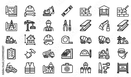Engineering and Construction Outline Icons Pack Editable Stroke Vector