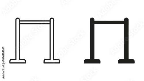 Slika na platnu Pull-up Bar Icon: Two graphic representations of a pull-up bar, one outlined and the other solid black, symbolize strength training and fitness