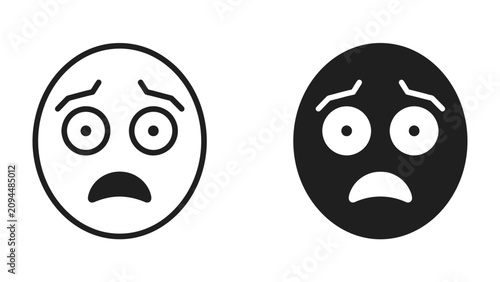 Photography Fearful Expression: Two stylized faces, one outlined and one solid black, convey a universal emotion of fear or anxiety with wide eyes and an open, downturned mouth
