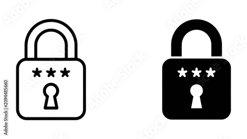 Secure Lock Icon: A modern and classic representation of a padlock with stars indicating a password or security code, signifying protection and data privacy.