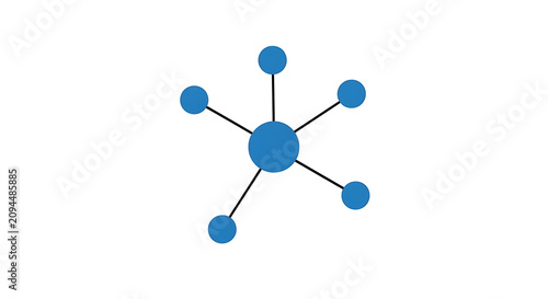 Abstract Network Connection Nodes: Simple Flat Design Illustration of a Central Hub Connected to Multiple Satellites, Representing Communication and Data Distribution