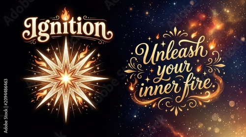 Radiant Starburst and Inspiring Celestial Text on Starry Cosmic Background