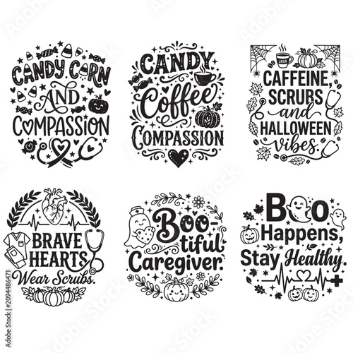 Candy corn and compassion Halloween nurse vector t-shirt design bundle