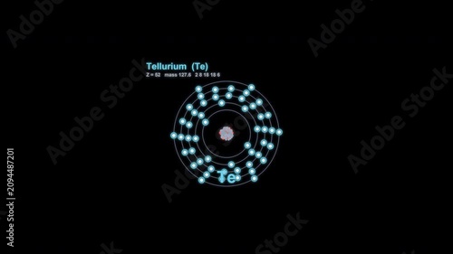 Tellurium Te Bohr Atom Model Animated Overlay Alpha Channel 4K