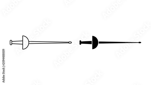 Bild auf Leinwand Fencing Sword Icons: A simple, clean graphic representation of a fencing sword, presented in both outline and solid silhouette forms, ideal for sport or competition themes