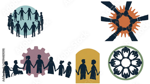 Diversity and Community Outline Collection with Human Connection and Togetherness Symbols