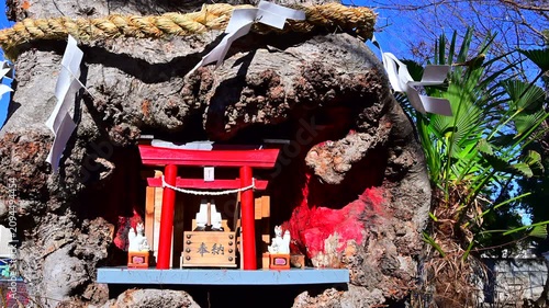 青空に映える神社の赤い鳥居