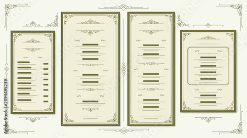 Elegant Restaurant Menu Design Templates, Vintage Style, Classic Borders