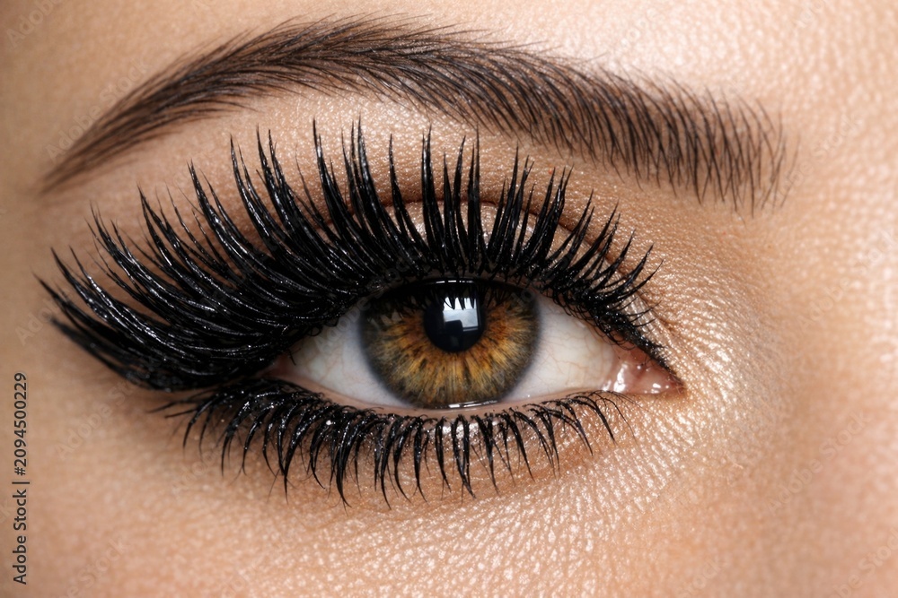Naklejka premium Close-up shot of a woman's eye featuring long eyelashes