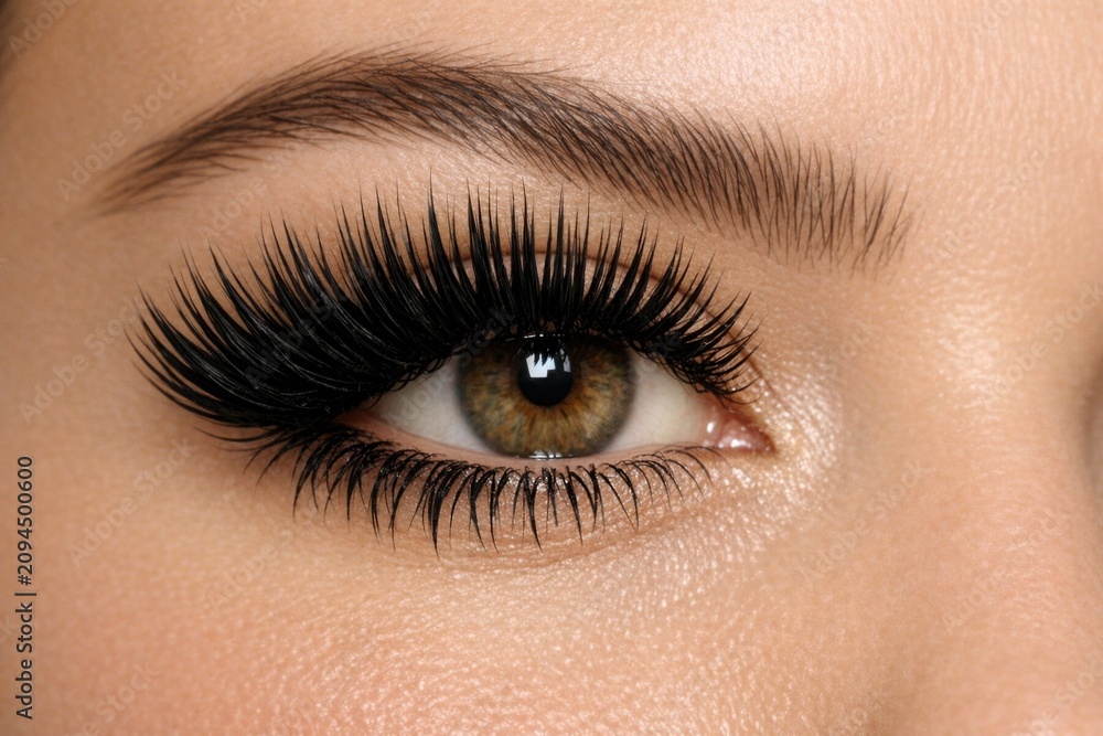 Fototapeta premium Close-up shot of a woman's eye featuring long eyelashes, ideal for beauty or cosmetic products advertising
