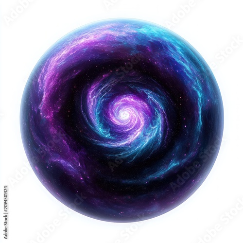 glowing spherical orb containing a swirling purple and blue cosmic vortex nebula with stars, evoking mystery and awe