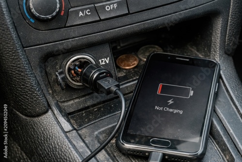 A person is charging their cell phone using a car charger