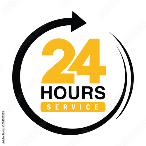 Fotografie Round vector symbol for 24 hours daily service and delivery operation isolated o