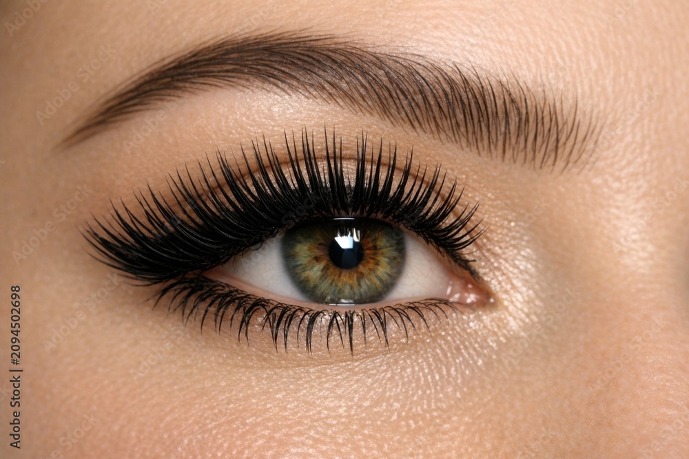Naklejka premium Close-up shot of a woman's eye with long eyelashes, suitable for beauty or fashion uses