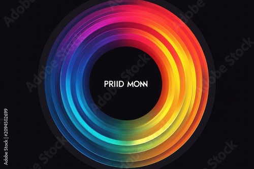 vibrant concentric rainbow rings around a black center with centered white uppercase text, energetic futuristic abstract graphic
