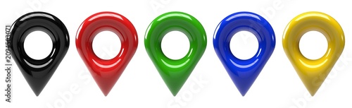 set of colorful 3d map pin location icon on isolated background PNG