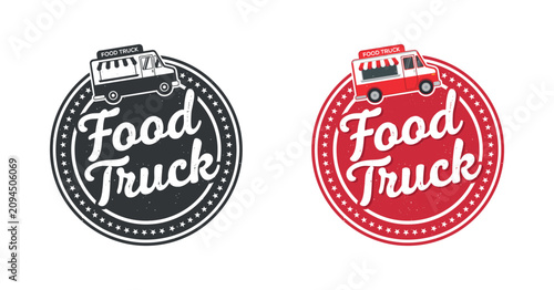 Bild auf Leinwand Food Truck Illustration With Circular Stars And Bold Typography Two Color Variat