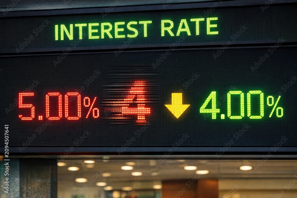 Obraz premium Electronic display showing interest rate and percentage details