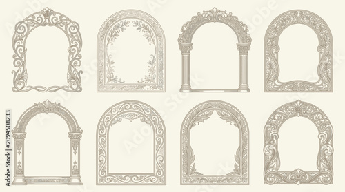 Ornate Archway Frames - Vintage Decorative Borders - Set of Eight