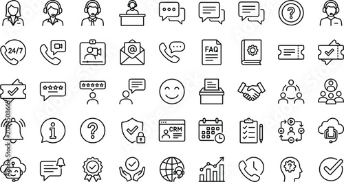 Foto Customer service call center and helpdesk support line icons vector set featurin