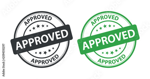 Принти на полотні Approved stamp seals in black and green vector illustration with circular frames