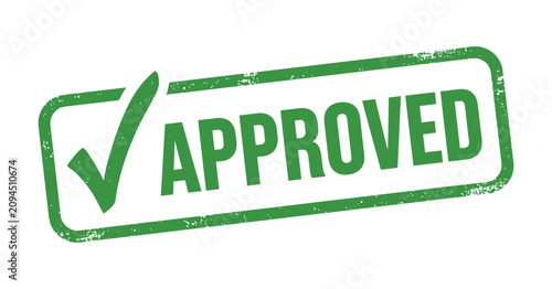 Foto Approved stamp with checkmark rectangular green vector illustration on transpare
