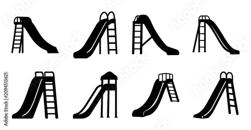 Flat design shoes on ladders illustration - Minimalist flat design illustration showing various shoes placed on small ladders, perfect for fashion or retail stock graphics.