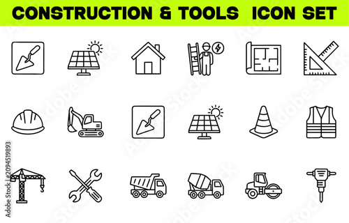 Canvas Print Construction and Tools Line Editable Icon Set Containing Build, House Repair Tools, Engineering, Builder and More