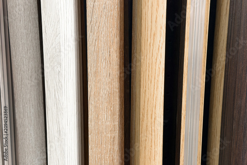 Various wood samples showing different textures and colors