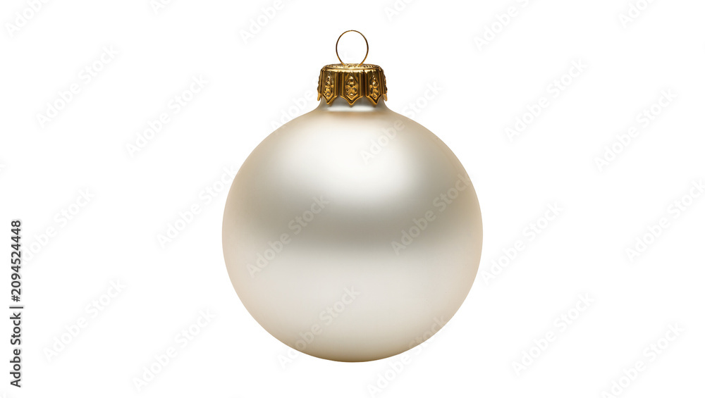 Fototapeta premium Isolated white Christmas ornament with golden cap and hook, classic festive holiday decoration