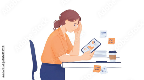 Stressed Female Professional Analyzing Financial Data on Digital Tablet at Office Desk