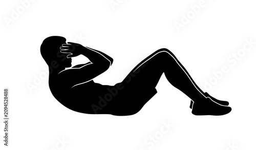 Cuadro en lienzo Sit-Up Exercise Silhouette Vector Illustration Isolated on White