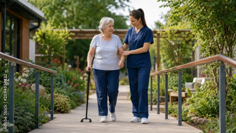 Obraz premium Senior Woman in Stroke Rehabilitation Session