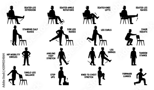 Active Senior Man Leg Exercise and Wellness Vector Illustration