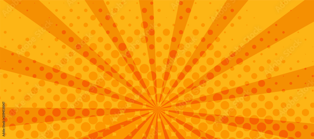 Fototapeta premium Orange pop art background with halftone dots. Vintage comic style vector illustration for posters and banners.