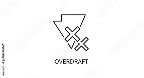Overdraft icon with crossed out symbol, financial risk and debt concept