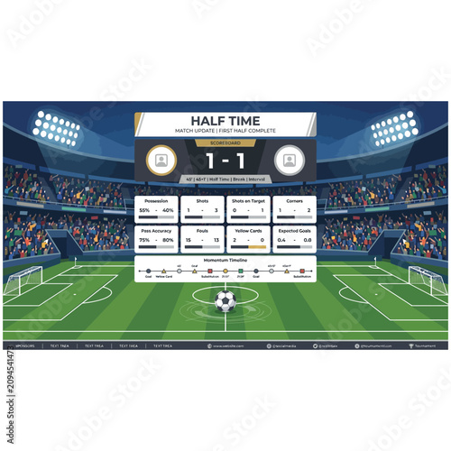 Фотография Soccer match half time statistics infographic template with football, statistics