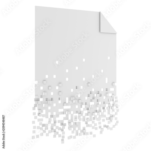 Фотография Blank document dissolving into square pixels, representing file deletion, corrup