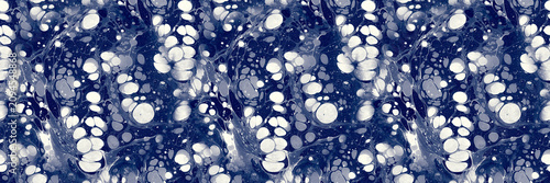 Indigo Seamless Banner A Stunning Abstract Pattern of Blue and White Bubbles on a Textured Background, Perfect for Wallpaper or Artistic Design