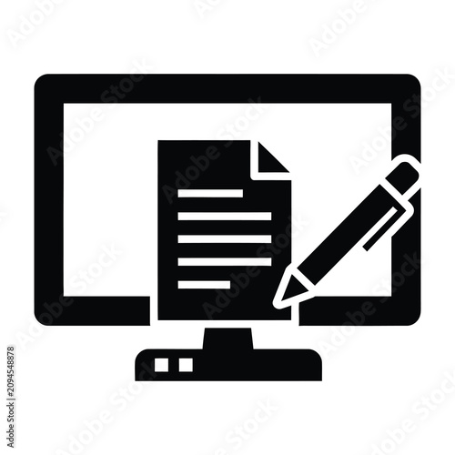 Canvas-taulu Computer monitor with document and pencil on screen