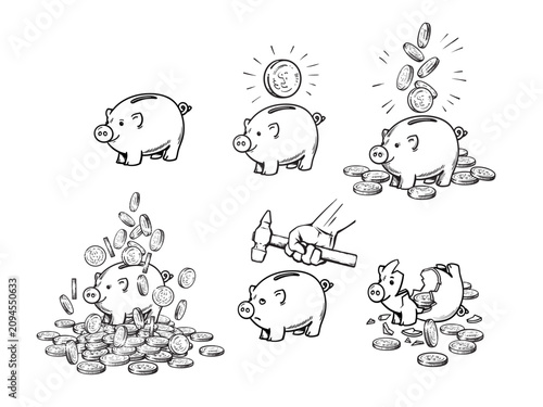 Piggy bank, big set. All stages of life.