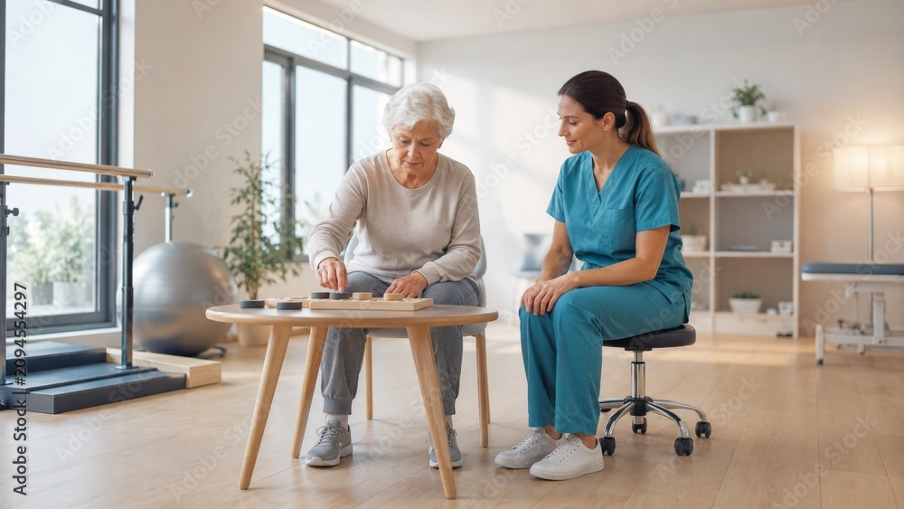 Fototapeta premium Senior Woman in Stroke Rehabilitation Session