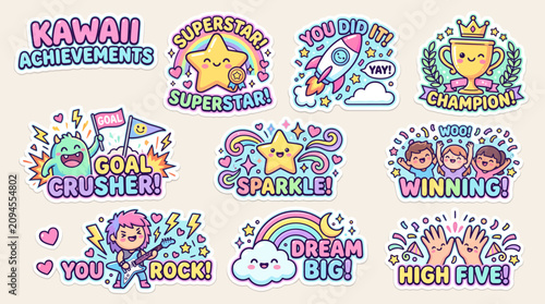 Fotografie Collection of colorful motivational stickers.