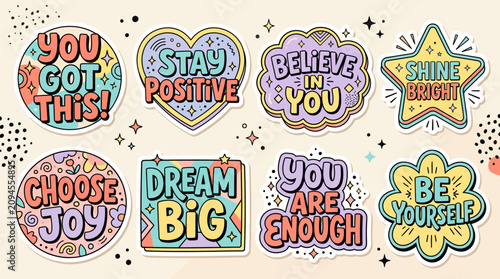 Tableau sur toile Colorful motivational stickers with positive messages.